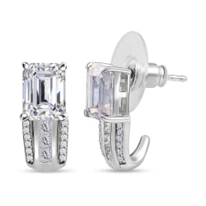 Moissanite Bridge J-Hoop Earrings in Platinum Over Sterling Silver 3.65 ctw