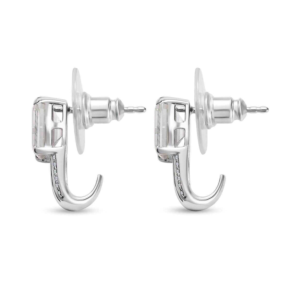 TLV Moissanite (Oct 8x6mm) Bridge J- Hoop Earrings in Platinum Over Sterling Silver 3.65 ctw image number 3