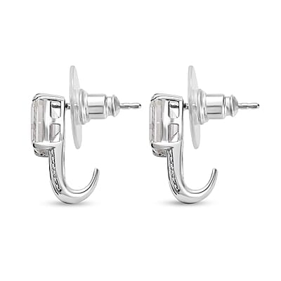 Moissanite Bridge J-Hoop Earrings in Platinum Over Sterling Silver 3.65 ctw