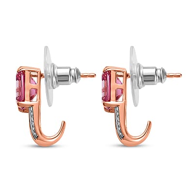 Pink Moissanite and Multi Gemstone Bridge J- Hoop Earrings in Vermeil Rose Gold Over Sterling Silver 4.00 ctw