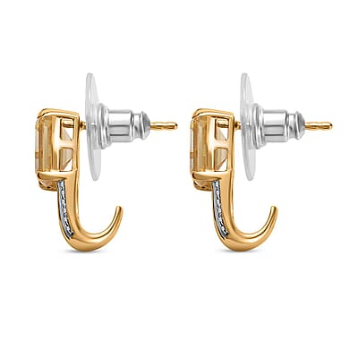 Yellow Moissanite and Multi Gemstone Bridge J Hoop Earrings in Vermeil Yellow Gold Over Sterling Silver 3.90 ctw
