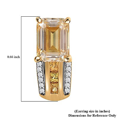 Yellow Moissanite and Multi Gemstone Bridge J Hoop Earrings in Vermeil Yellow Gold Over Sterling Silver 3.90 ctw