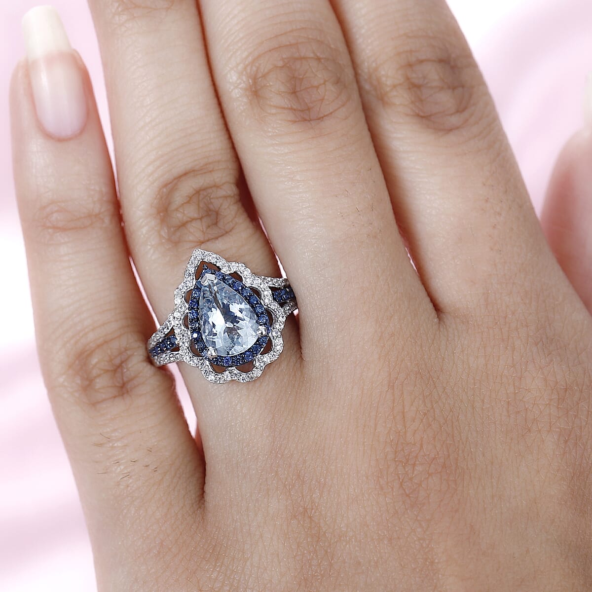 Premium Mangoro Aquamarine and Multi Gemstone Ring in Platinum Over Sterling Silver (Size 7.0) 2.25 ctw image number 2