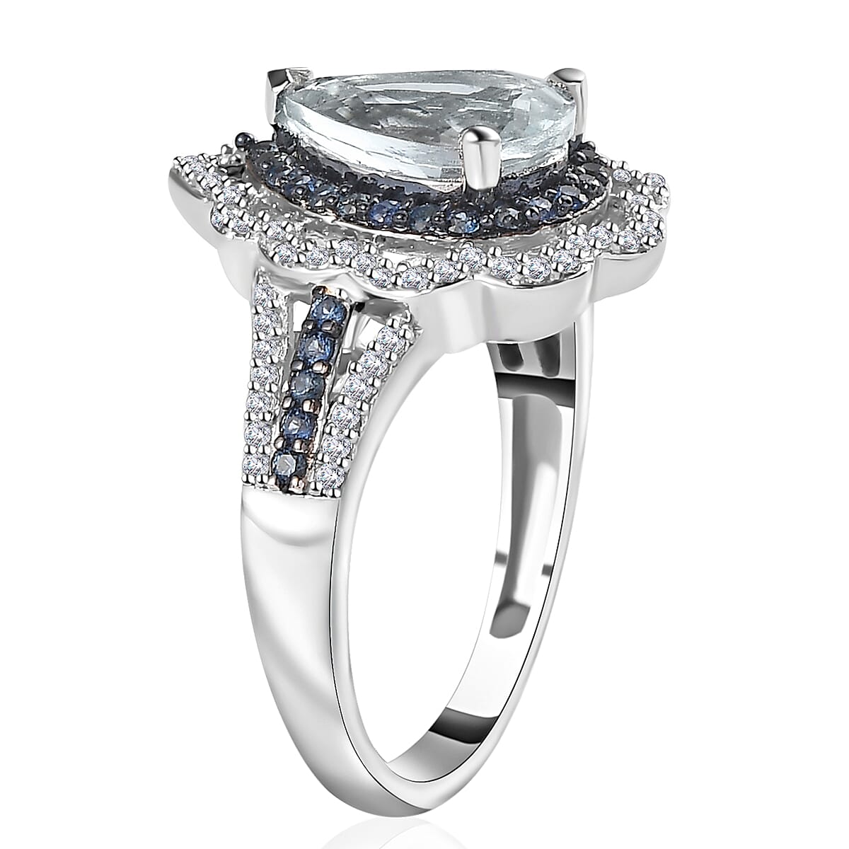 Premium Mangoro Aquamarine and Multi Gemstone Ring in Platinum Over Sterling Silver (Size 7.0) 2.25 ctw image number 3