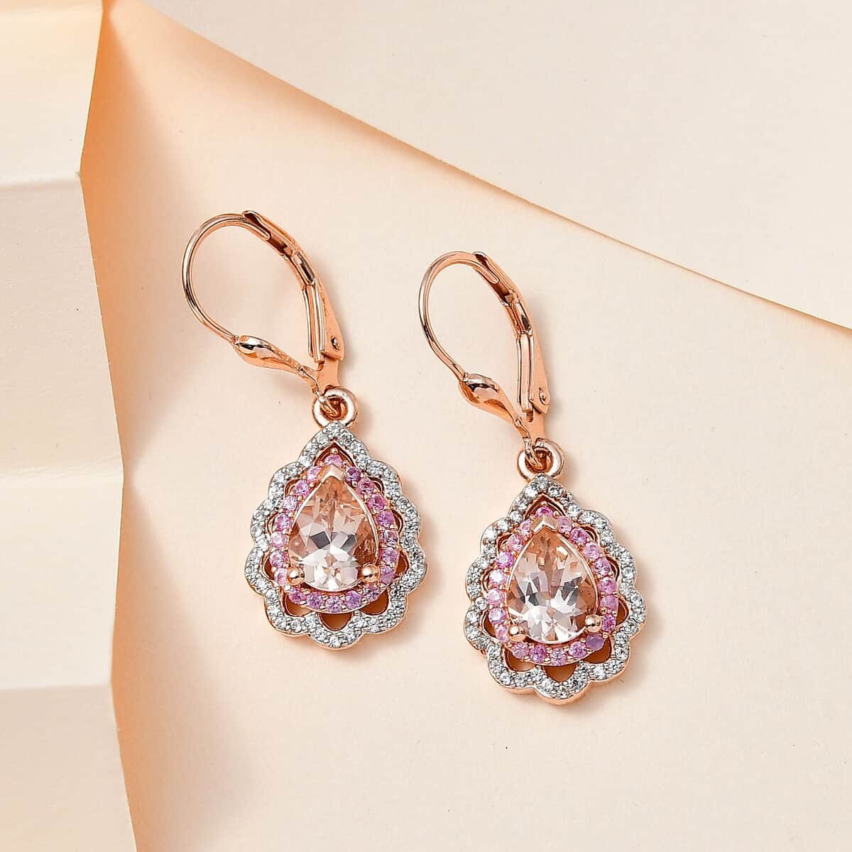 Premium Marropino Morganite and Multi Gemstone Earrings in Vermeil Rose Gold Over Sterling Silver 2.60 ctw image number 1