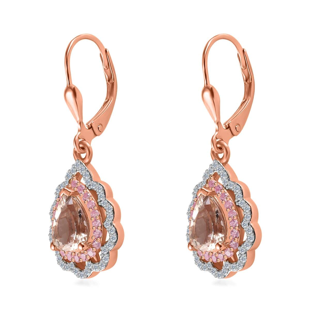 Premium Marropino Morganite and Multi Gemstone Earrings in Vermeil Rose Gold Over Sterling Silver 2.60 ctw image number 3