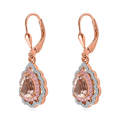 Premium Marropino Morganite and Multi Gemstone Earrings in Vermeil Rose Gold Over Sterling Silver 2.60 ctw