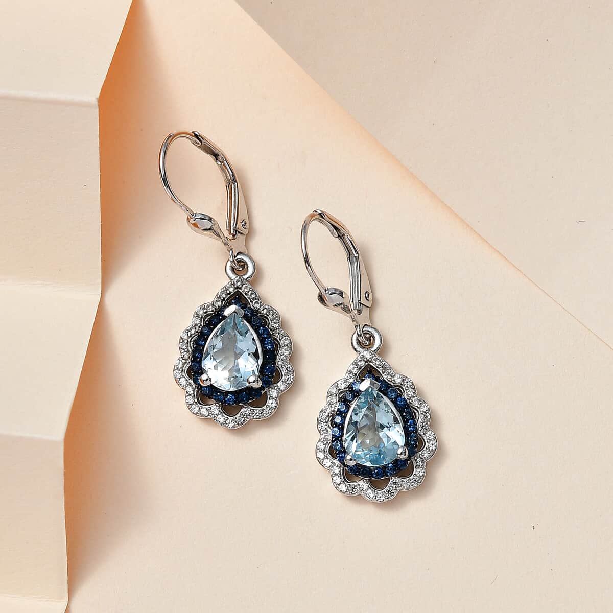 Premium Mangoro Aquamarine and Multi Gemstone Earrings in Platinum Over Sterling Silver 2.90 ctw image number 1