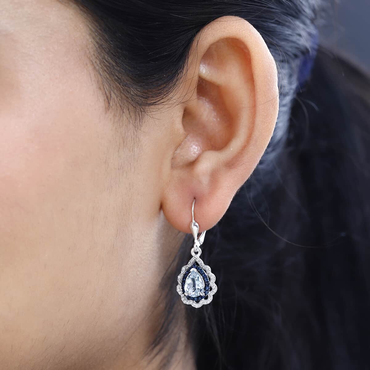 Premium Mangoro Aquamarine and Multi Gemstone Earrings in Platinum Over Sterling Silver 2.90 ctw image number 2