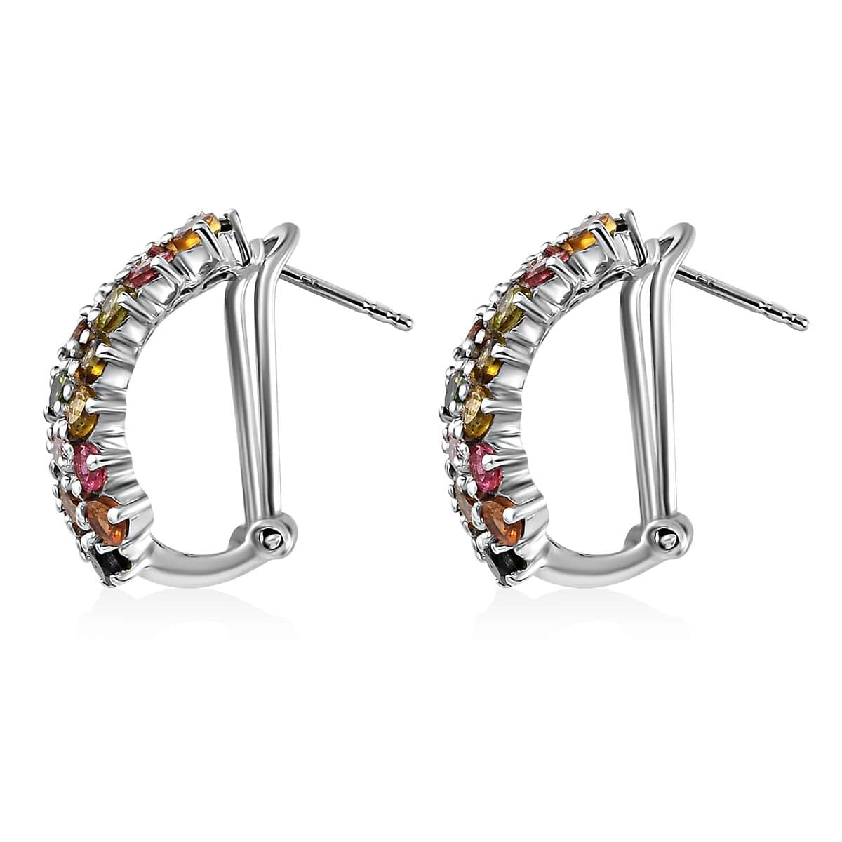 Multi-Tourmaline Omega Clip Earrings in Platinum Over Sterling Silver 7.15 ctw image number 3