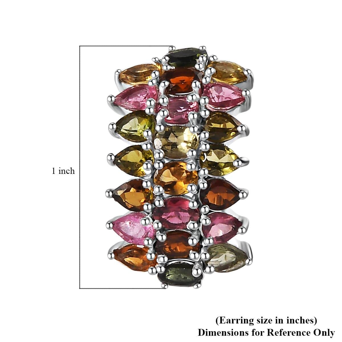 Multi-Tourmaline Omega Clip Earrings in Platinum Over Sterling Silver 7.15 ctw image number 4