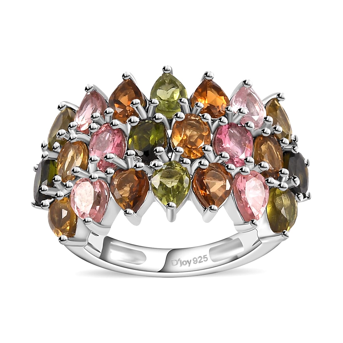 Multi-Tourmaline Bouquet Ring in Platinum Over Sterling Silver (Size 10.0) 3.60 ctw image number 0