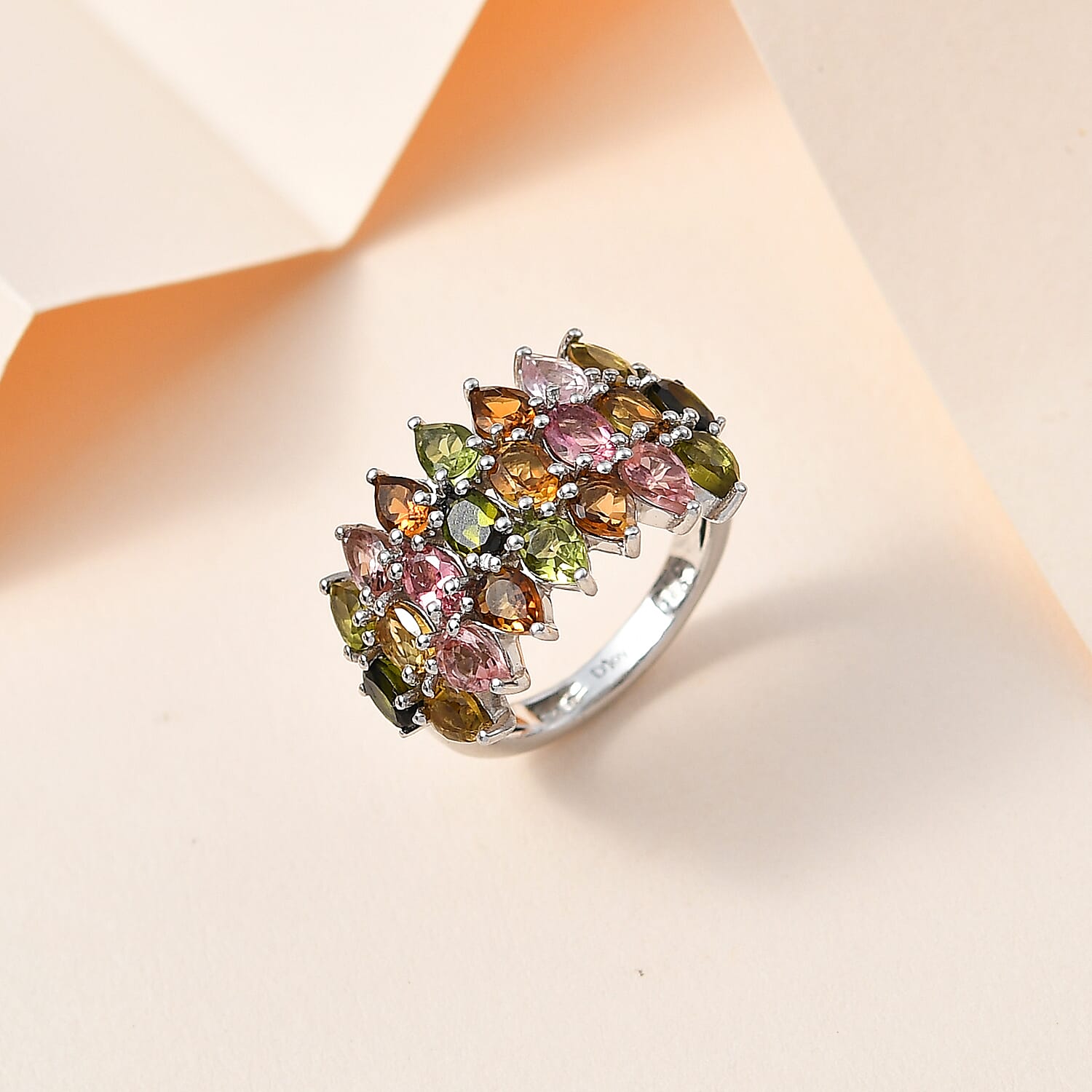 Multi-Tourmaline Bouquet Ring in Platinum Over Sterling Silver (Size 10.0) 3.60 ctw