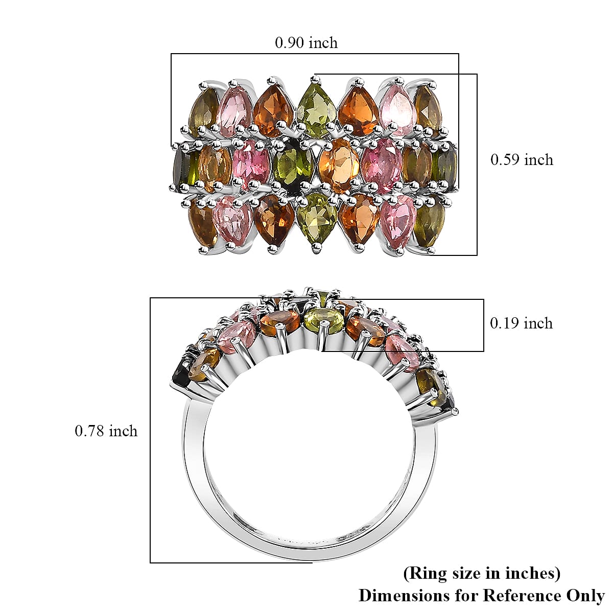 Multi-Tourmaline Bouquet Ring in Platinum Over Sterling Silver (Size 10.0) 3.60 ctw
