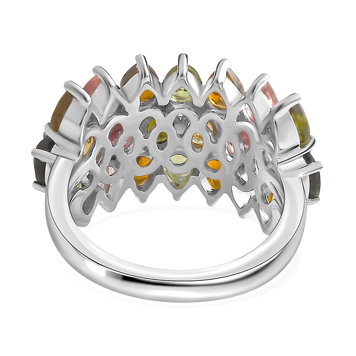 Multi-Tourmaline Cluster Ring in Platinum Over Sterling Silver (Size 5.0) 3.60 ctw image number 4