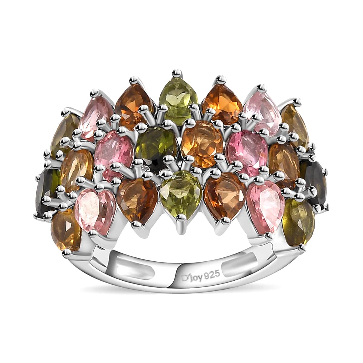 Multi-Tourmaline Bouquet Ring in Platinum Over Sterling Silver (Size 6.0) 3.60 ctw image number 0