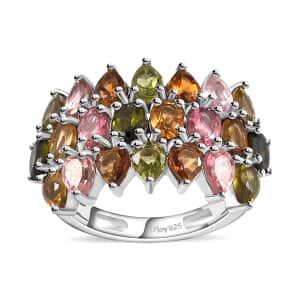 Multi-Tourmaline Bouquet Ring in Platinum Over Sterling Silver (Size 6.0) 3.60 ctw