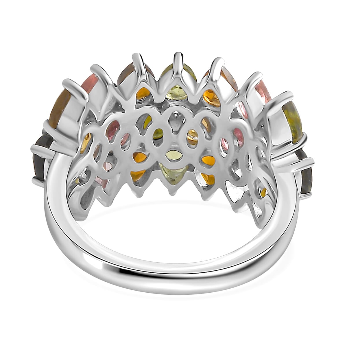 Multi-Tourmaline Bouquet Ring in Platinum Over Sterling Silver (Size 9.0) 3.60 ctw image number 4