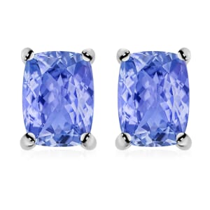 Tanzanite 2.10 ctw Solitaire Stud Earrings in Platinum Over Sterling Silver