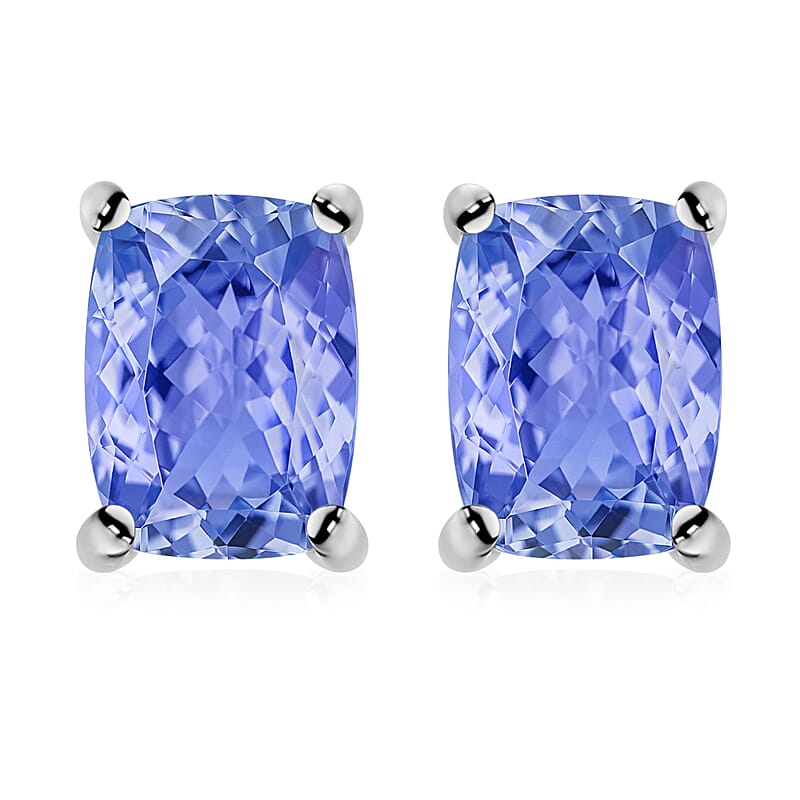 D'Joy Tanzanite 2.10 ctw Solitaire Stud Earrings in Platinum Over Sterling Silver