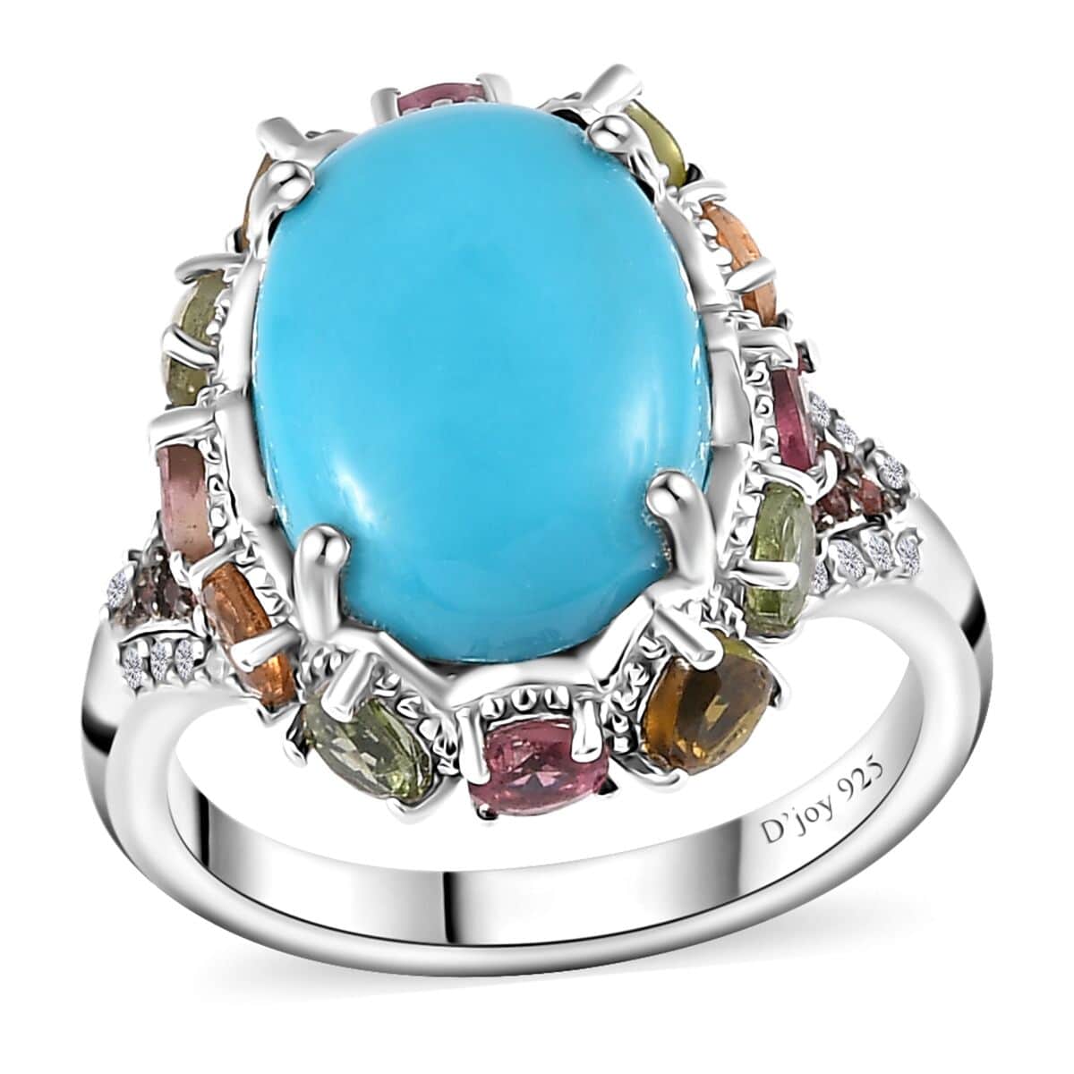 Premium Sleeping Beauty Turquoise and Multi Gemstone Ring in Platinum Over Sterling Silver (Size 10.0) 7.15 ctw image number 0