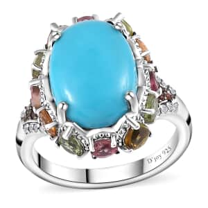 Premium Sleeping Beauty Turquoise and Multi Gemstone Ring in Platinum Over Sterling Silver (Size 10.0) 7.15 ctw