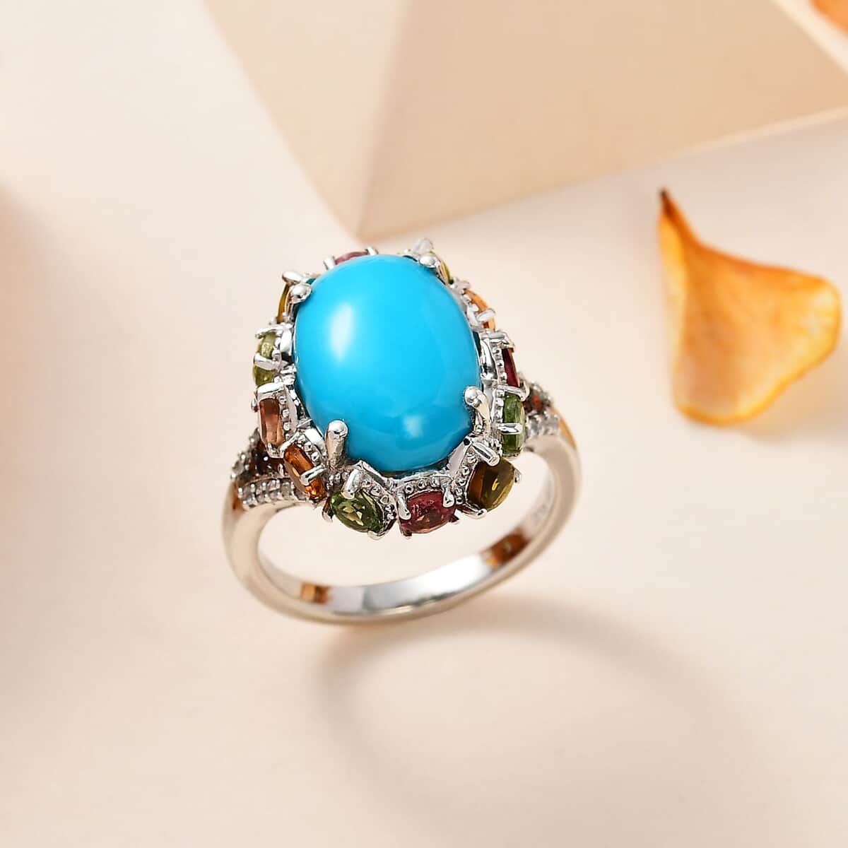 Premium Sleeping Beauty Turquoise and Multi Gemstone Ring in Platinum Over Sterling Silver (Size 10.0) 7.15 ctw image number 1