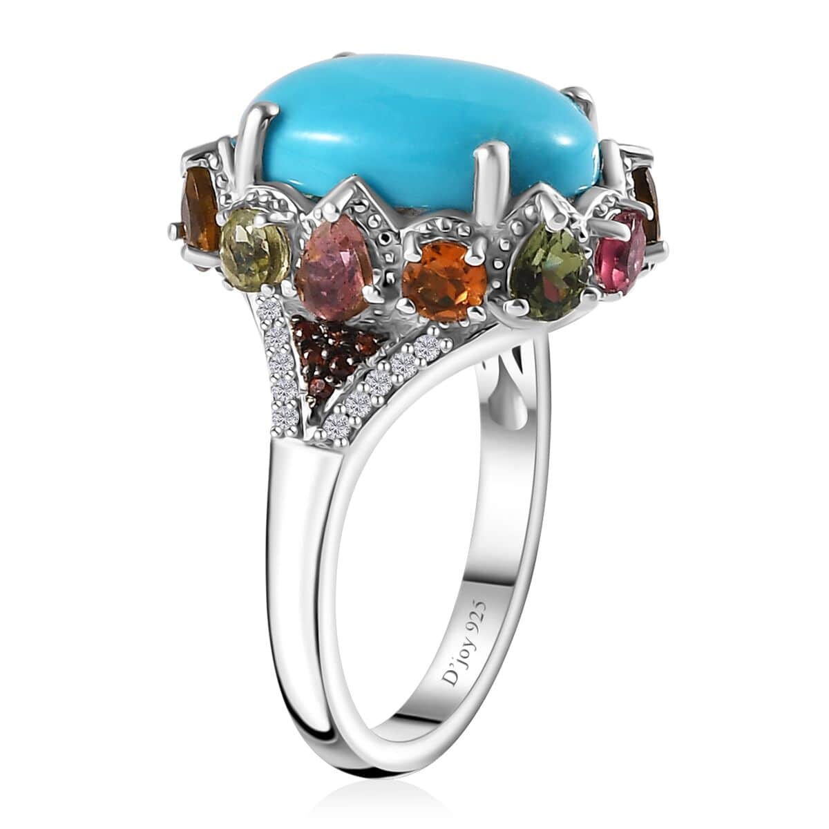 Premium Sleeping Beauty Turquoise and Multi Gemstone Ring in Platinum Over Sterling Silver (Size 10.0) 7.15 ctw image number 3