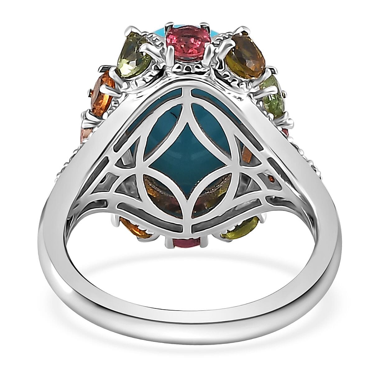 Premium Sleeping Beauty Turquoise and Multi Gemstone Ring in Platinum Over Sterling Silver (Size 10.0) 7.15 ctw