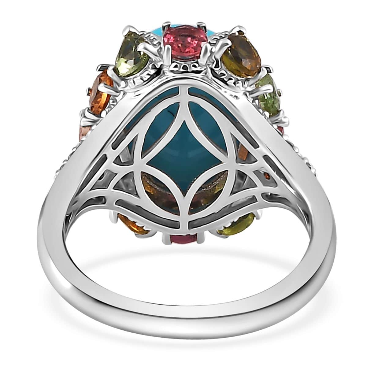 Premium Sleeping Beauty Turquoise and Multi Gemstone Ring in Platinum Over Sterling Silver (Size 10.0) 7.15 ctw image number 4