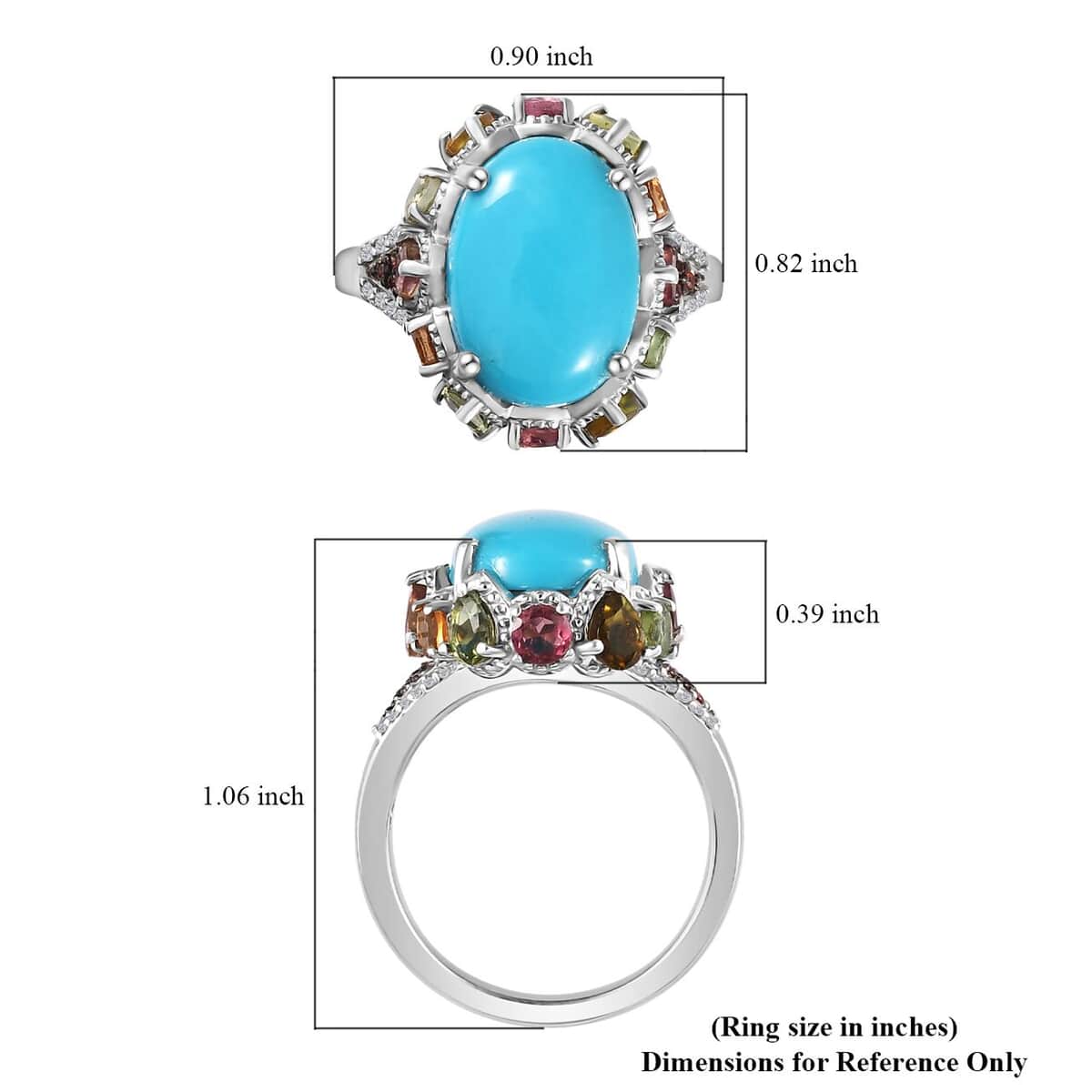 Premium Sleeping Beauty Turquoise and Multi Gemstone Ring in Platinum Over Sterling Silver (Size 10.0) 7.15 ctw image number 5