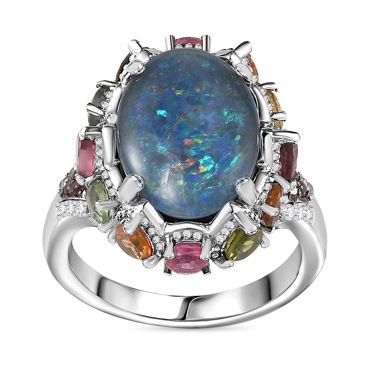 Premium Sleeping Beauty Turquoise, Multi Gemstone Ring in Platinum Over Sterling Silver (Size 10.0) 7.15 ctw