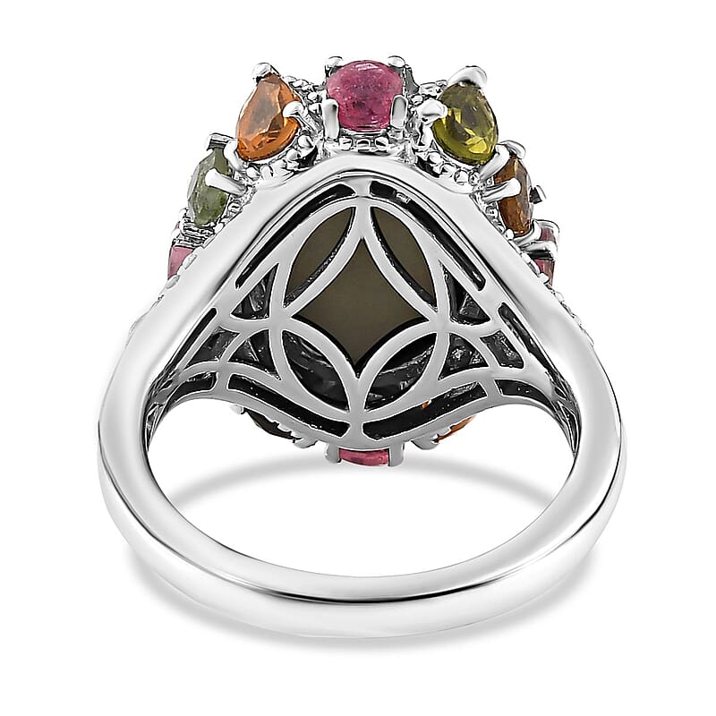 Premium Boulder Opal Triplet and Multi Gemstone Ring in Platinum Over Sterling Silver (Size 10.0) 5.30 ctw