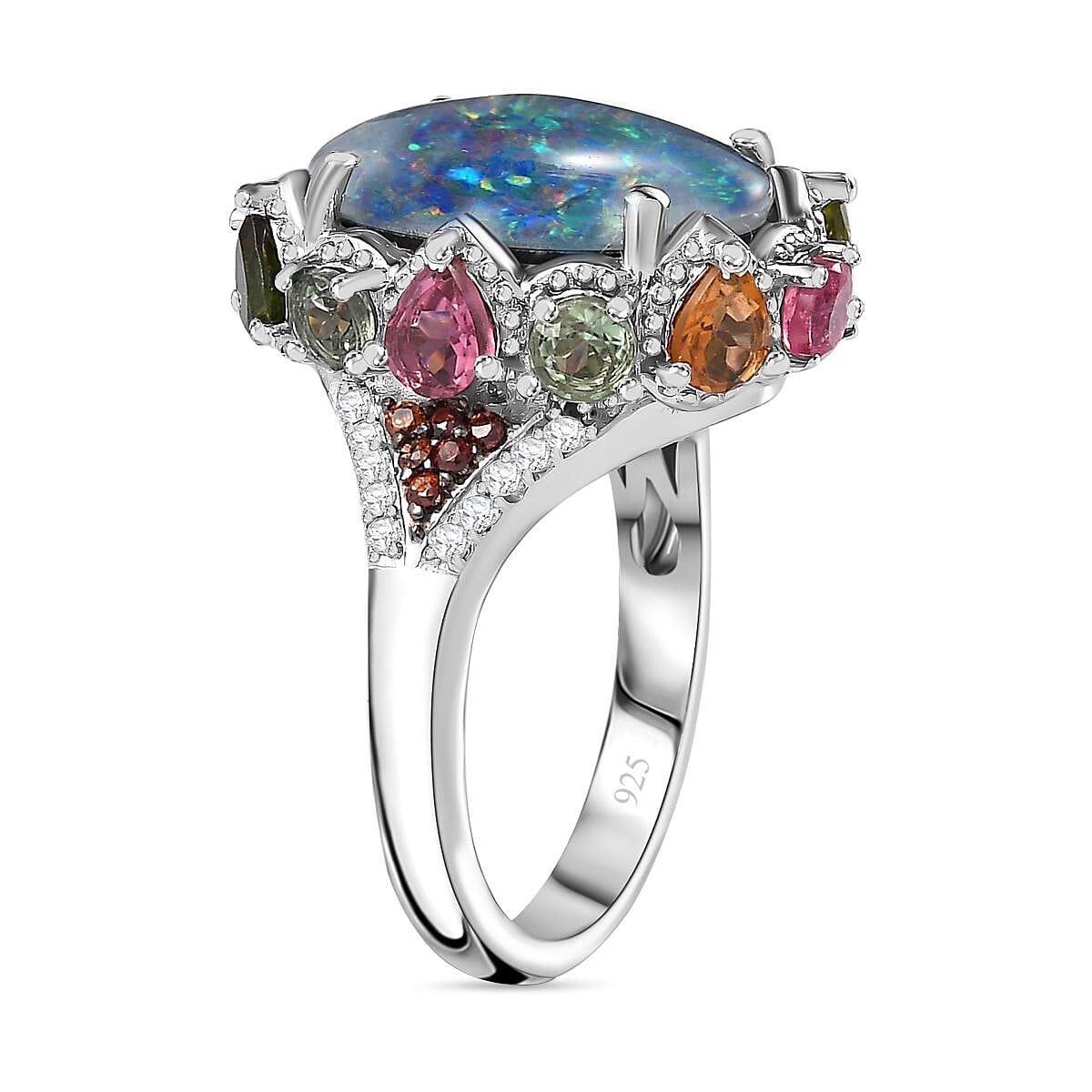 Premium Boulder Opal Triplet and Multi Gemstone Ring in Platinum Over Sterling Silver (Size 6.0) 5.30 ctw image number 3