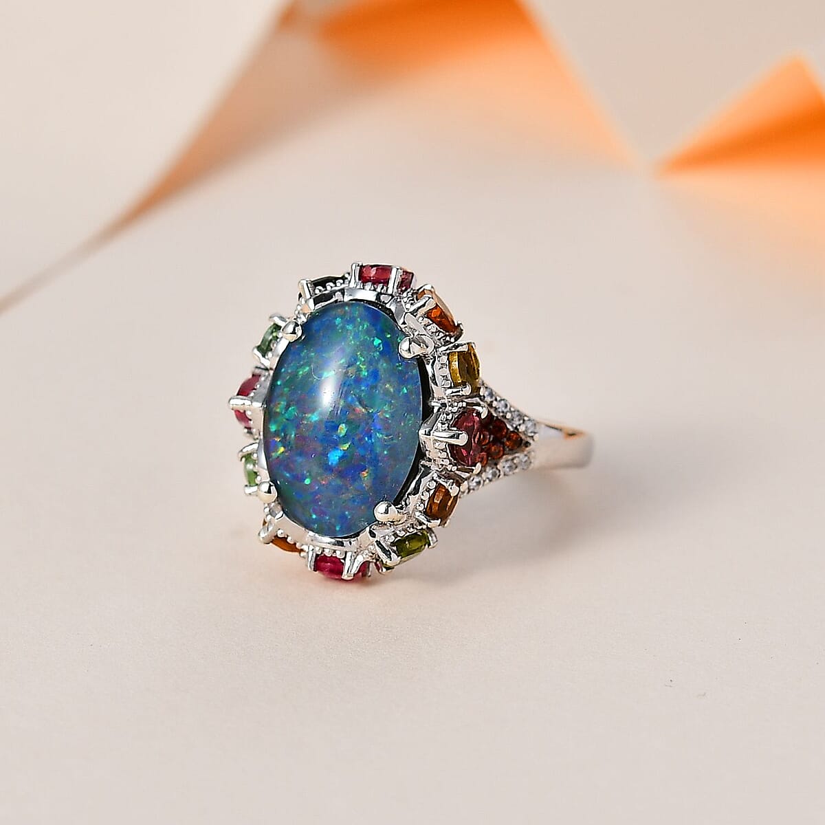 Premium Boulder Opal Triplet and Multi Gemstone Ring in Platinum Over Sterling Silver (Size 8.0) 5.30 ctw image number 1