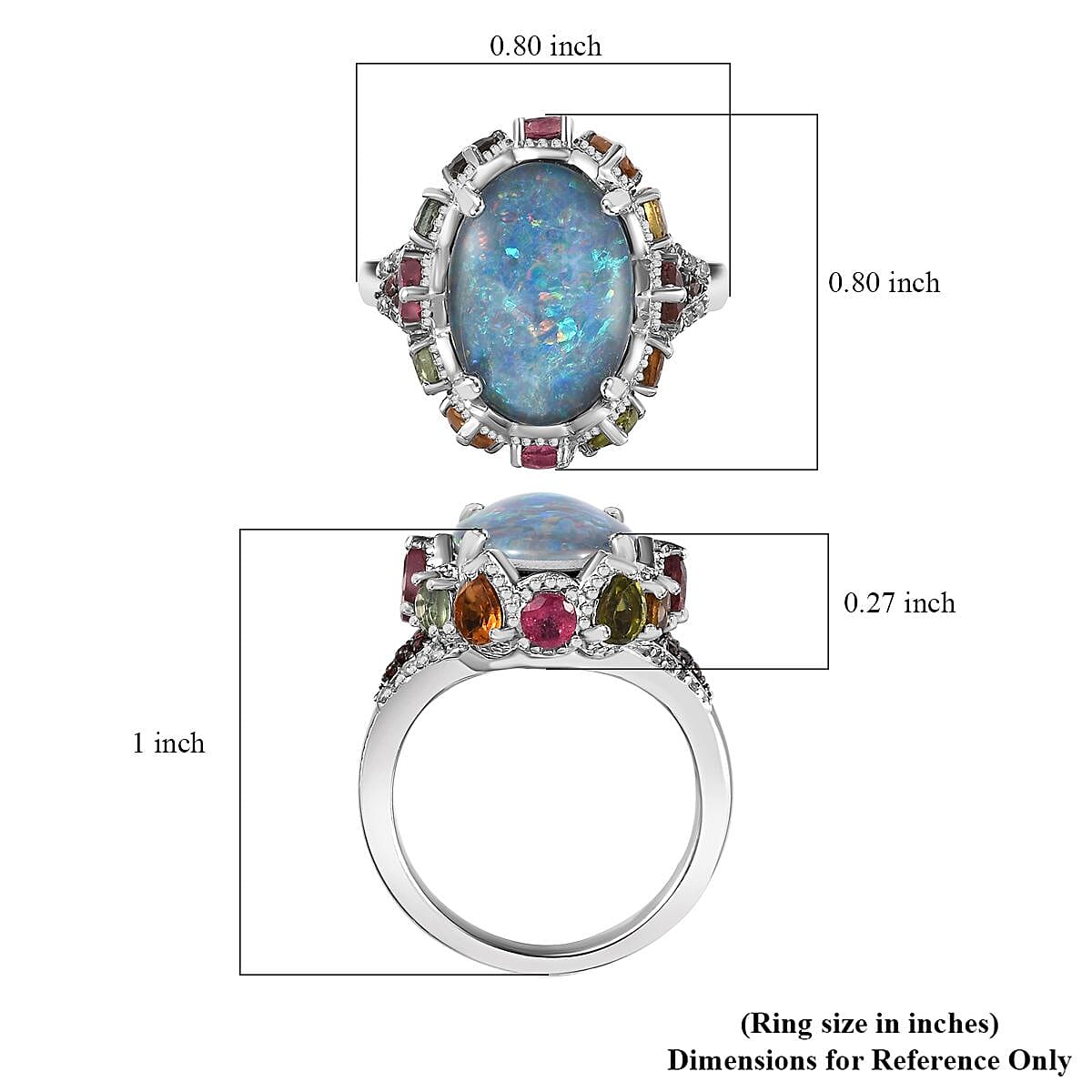 Premium Boulder Opal Triplet and Multi Gemstone Ring in Platinum Over Sterling Silver (Size 8.0) 5.30 ctw image number 5