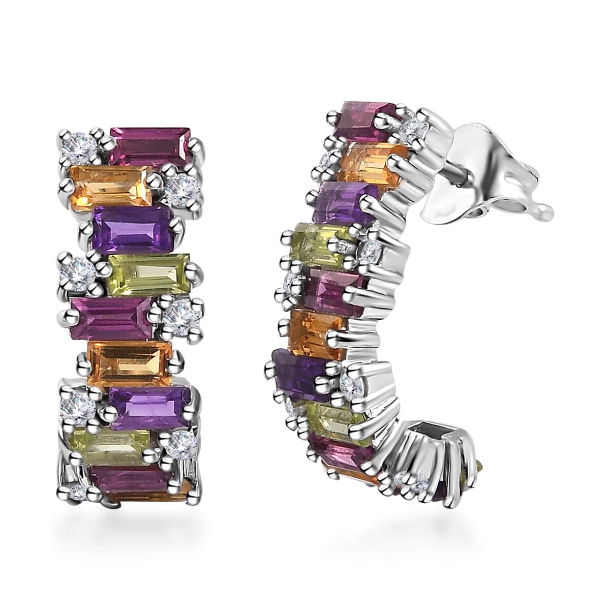 GP Royal Art Deco Collection Multi Gemstone Earrings in Platinum Over Sterling Silver 3.90 ctw image number 0