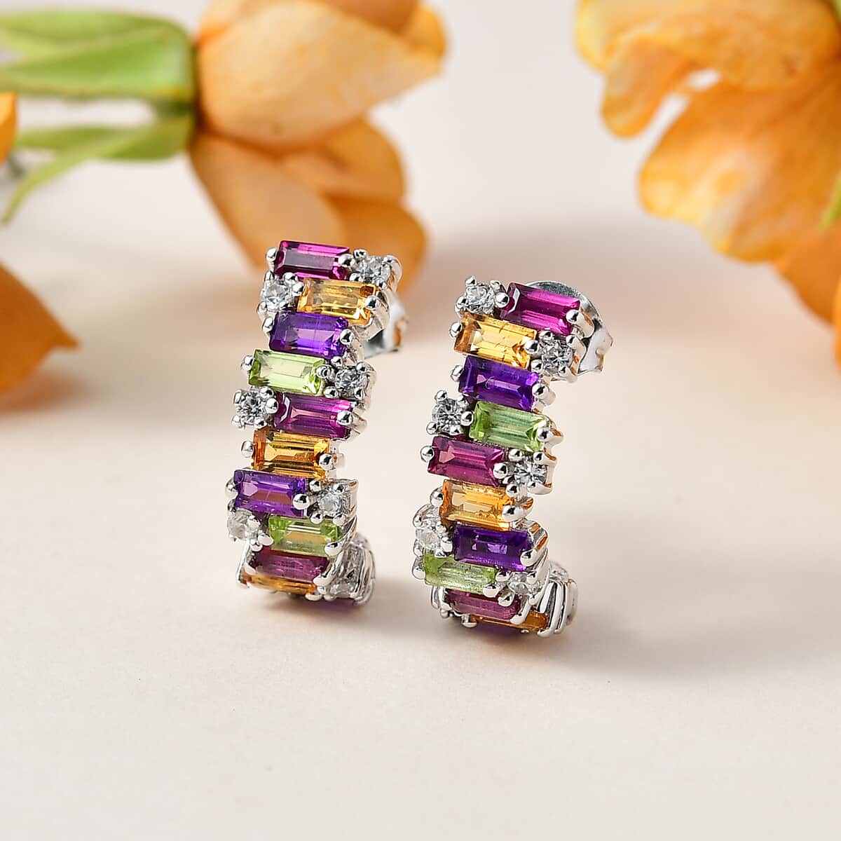 GP Royal Art Deco Collection Multi Gemstone Earrings in Platinum Over Sterling Silver 3.90 ctw image number 1