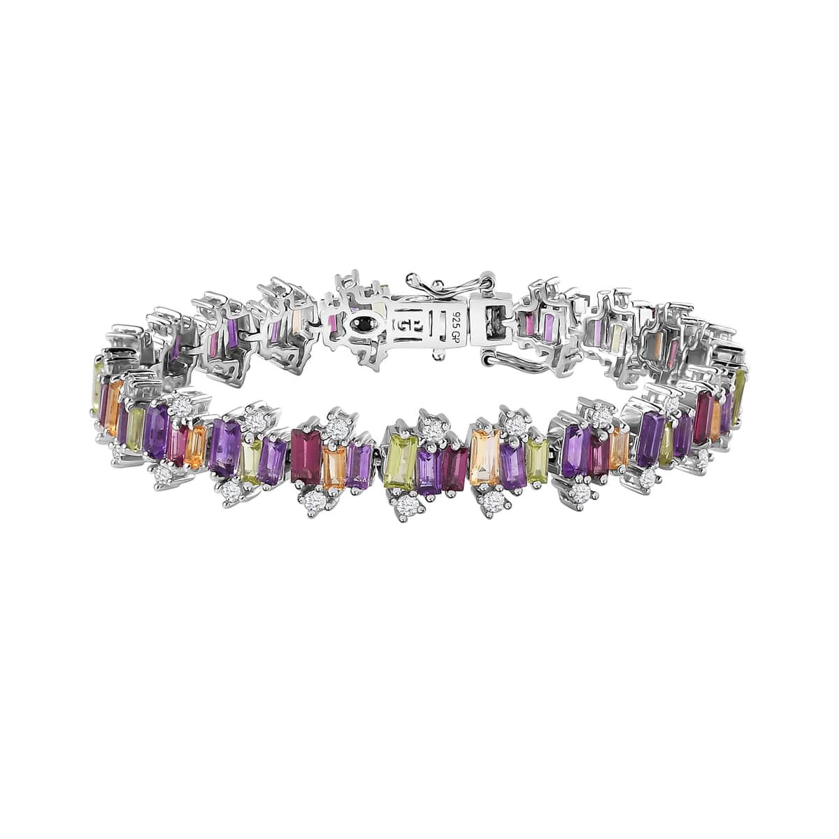 GP Royal Art Deco Collection Multi Gemstone Bracelet in Platinum Over Sterling Silver (6.50 In) 11.30 ctw image number 0