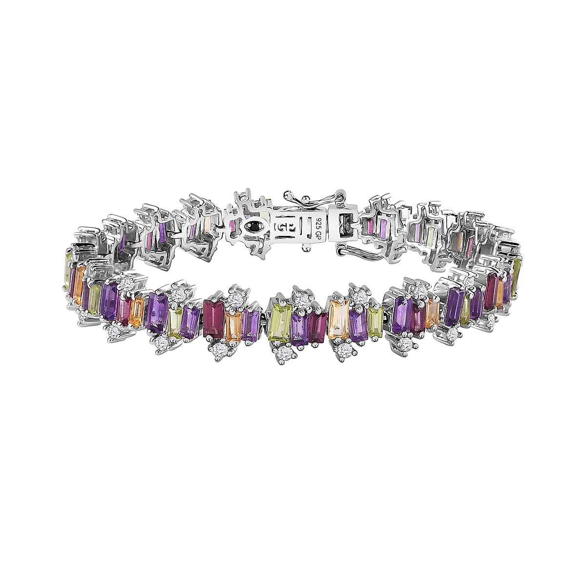 GP Royal Art Deco Collection Multi Gemstone Bracelet in Platinum Over Sterling Silver (6.50 In) 11.30 ctw image number 0