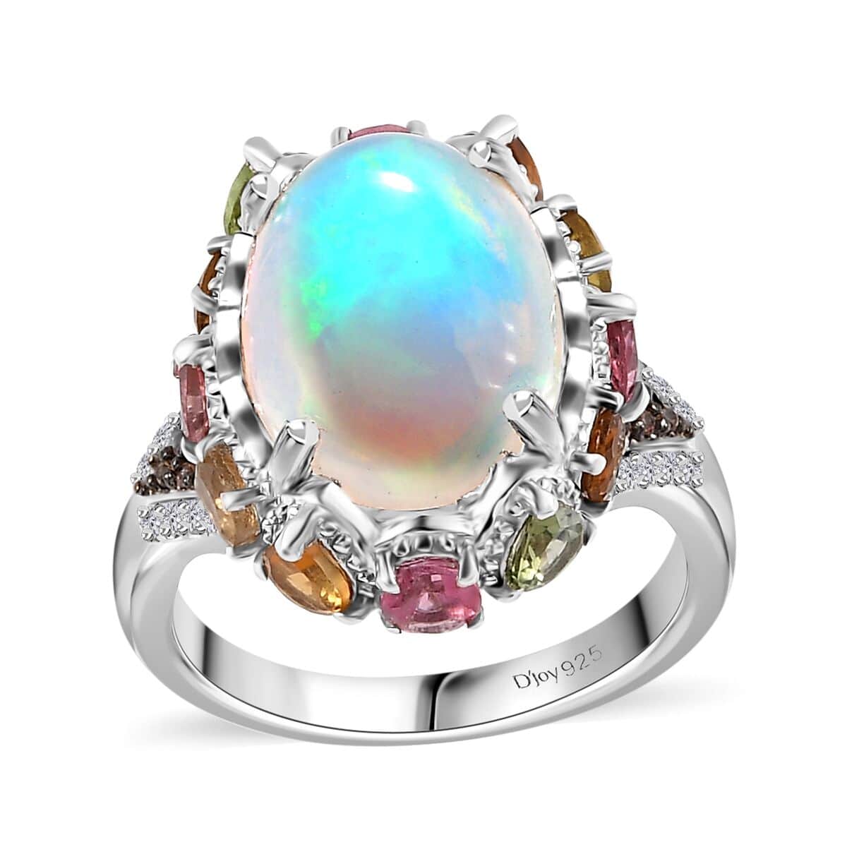 Premium Ethiopian Welo Opal and Multi Gemstone Ring in Platinum Over Sterling Silver (Size 10.0) 5.50 ctw image number 0