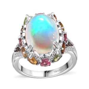 Premium Ethiopian Welo Opal and Multi Gemstone Ring in Platinum Over Sterling Silver (Size 10.0) 5.50 ctw