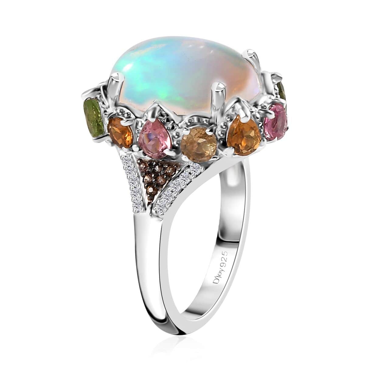 Premium Ethiopian Welo Opal and Multi Gemstone Ring in Platinum Over Sterling Silver (Size 10.0) 5.50 ctw image number 4