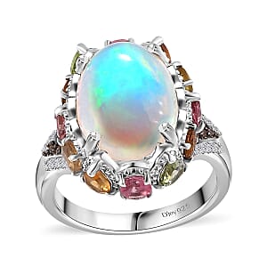 Premium Ethiopian Welo Opal and Multi Gemstone Ring in Platinum Over Sterling Silver (Size 8.0) 5.50 ctw