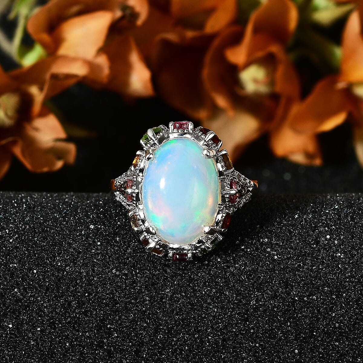 Premium Ethiopian Welo Opal and Multi Gemstone Ring in Platinum Over Sterling Silver (Size 8.0) 5.50 ctw image number 2