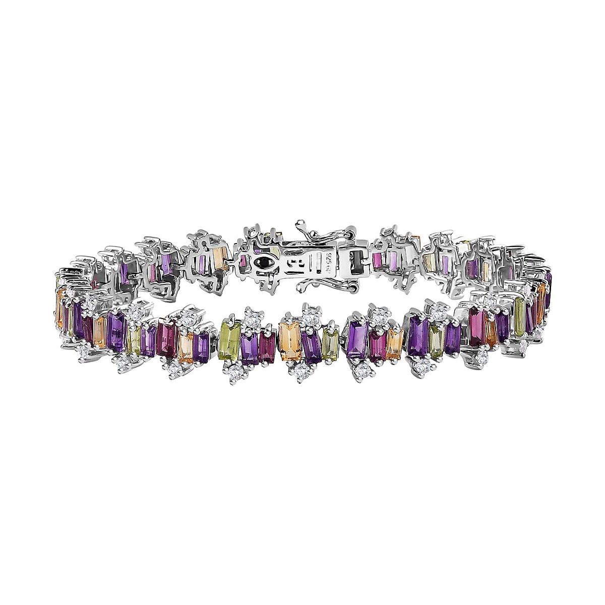 GP Royal Art Deco Collection Multi Gemstone Bracelet in Platinum Over Sterling Silver (7.25 In) 12.50 ctw image number 0