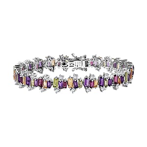 GP Royal Art Deco Collection Multi Gemstone Bracelet in Platinum Over Sterling Silver (7.25 In) 12.50 ctw