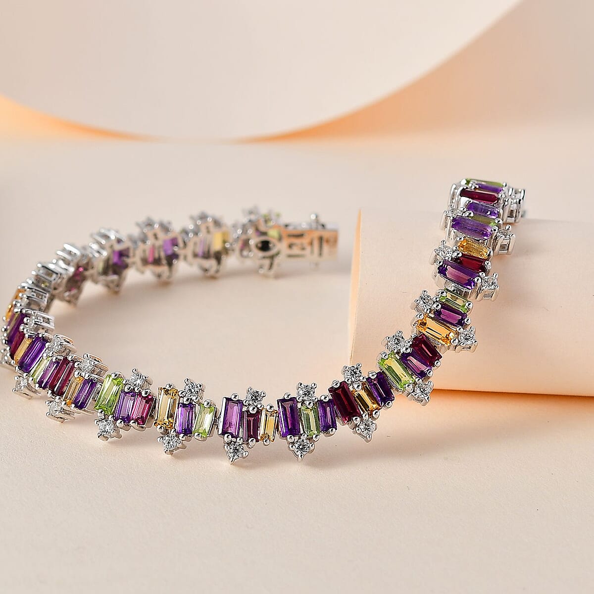 GP Royal Art Deco Collection Multi Gemstone Bracelet in Platinum Over Sterling Silver (7.25 In) 12.50 ctw image number 1