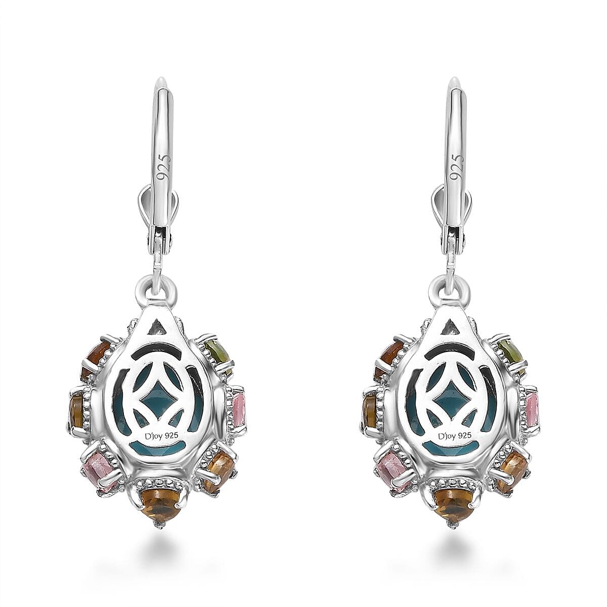 Premium Sleeping Beauty Turquoise and Multi-Tourmaline Lever Back Earrings in Platinum Over Sterling Silver 6.30 ctw