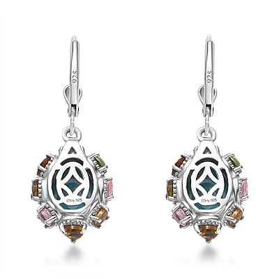 Premium Sleeping Beauty Turquoise and Multi-Tourmaline Lever Back Earrings in Platinum Over Sterling Silver 6.30 ctw